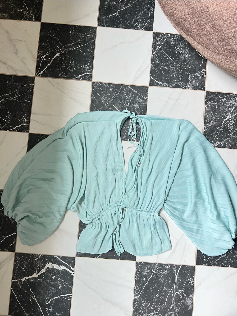 Free People Mint Puff-Sleeve Peplum Blouse